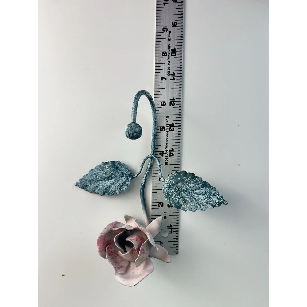 Vintage Italian Tole Rose Pink Wall Hook SET OF 2 Metal Shabby Chic Cottagecore